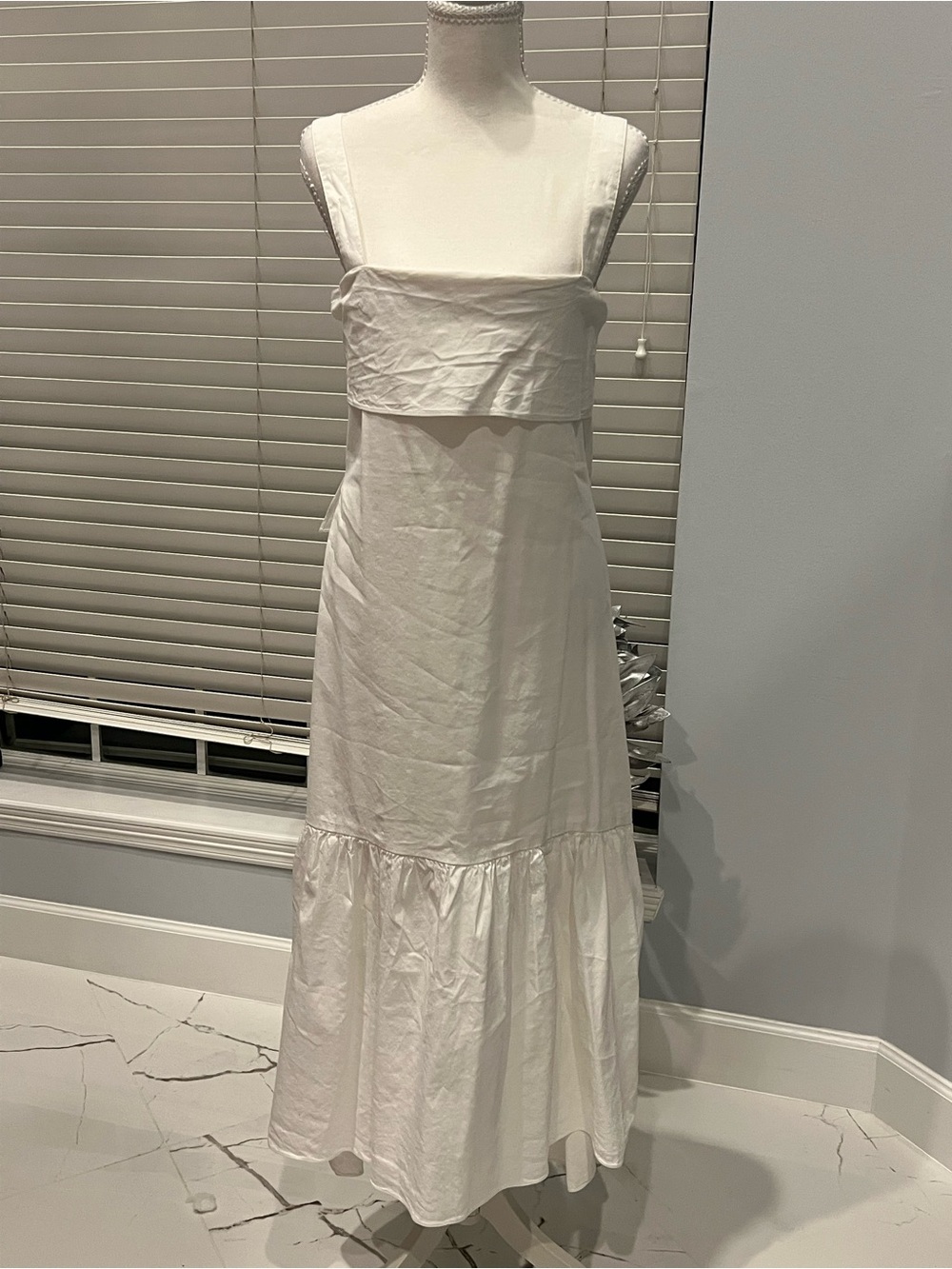 Theory White Cotton Maxi Dress Size L Tie Back Sleeveless Summer Dress